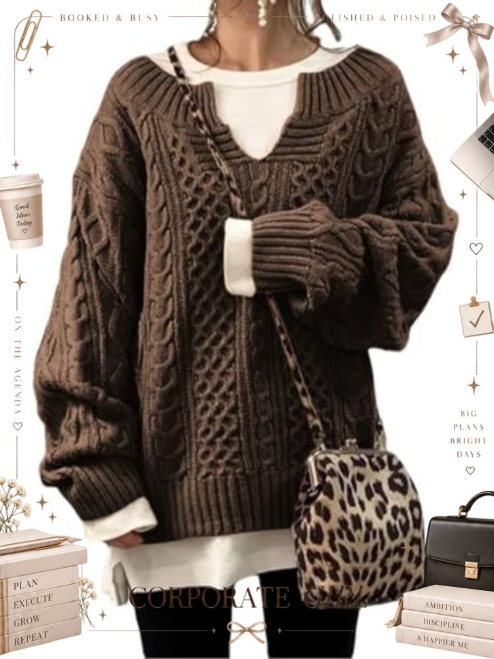 Women's Chunky V Neck Long Sleeve Cable Knit Sweater Pullover